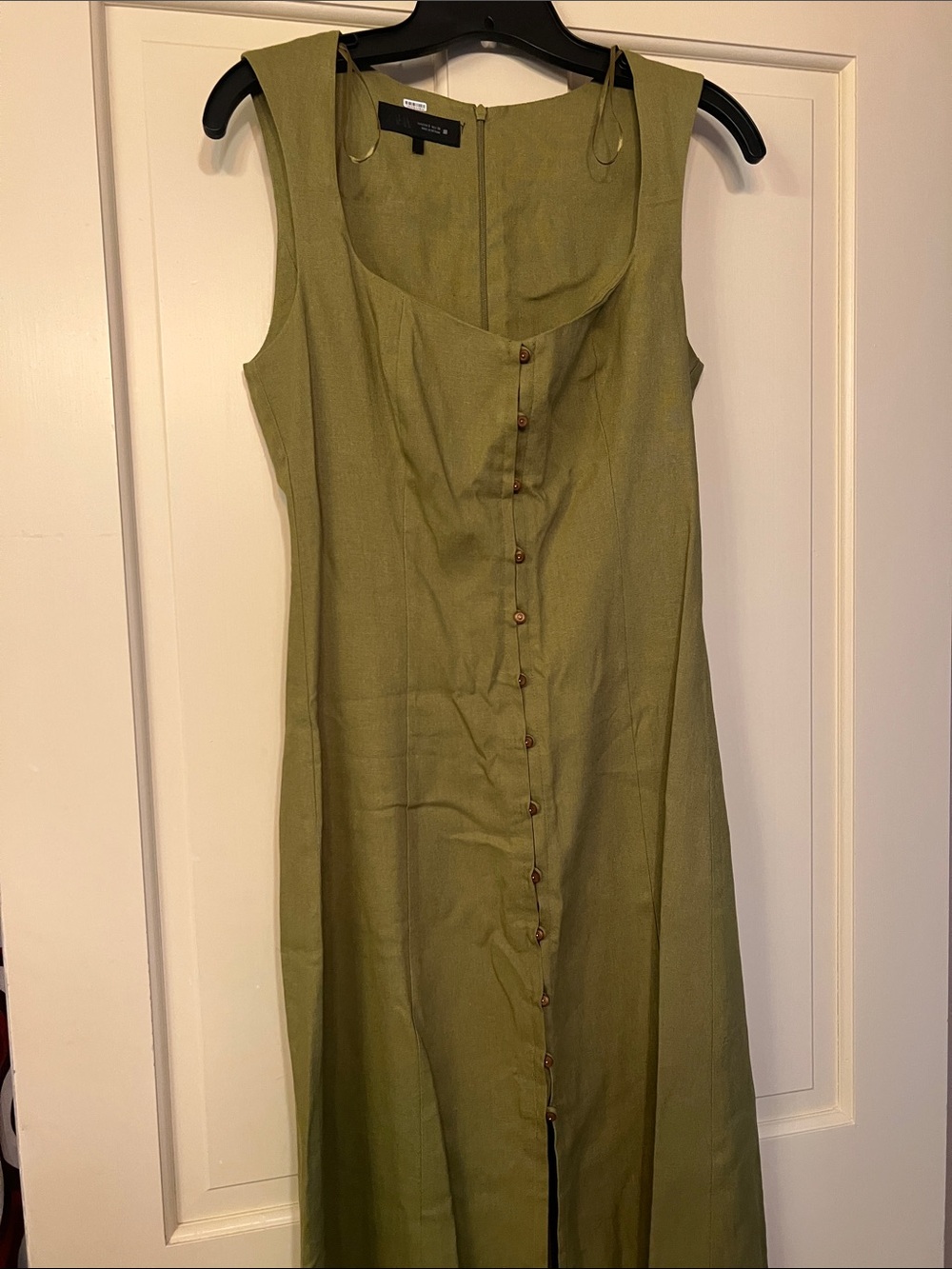 NEW Zara Olive Green Linen Button-Front Maxi Dress S